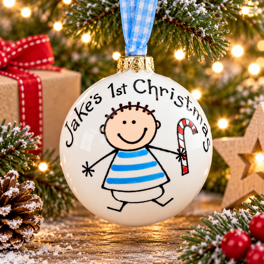 Personalised Children's Christmas Bauble – Hand Painted Ceramic Decoration