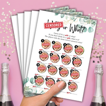 Load image into Gallery viewer, W.... or What? Cheeky Guessing Game for Hen Parties | Funny A5 Bridal Shower Game | Saucy Close-Up Challenge for Adults