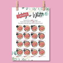 Load image into Gallery viewer, W.... or What? Cheeky Guessing Game for Hen Parties | Funny A5 Bridal Shower Game | Saucy Close-Up Challenge for Adults