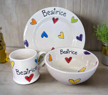 Load image into Gallery viewer, 9008 - Personalised Hand Painted Ceramic Plate, Bowl & Mug Set