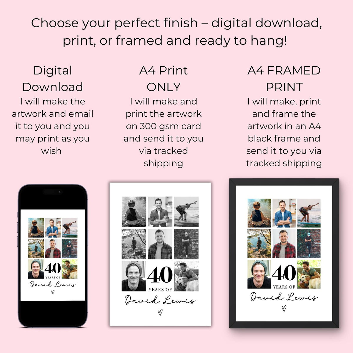 Personalised Years Of Memories Birthday Photo Collage Print & Frame – Any Age