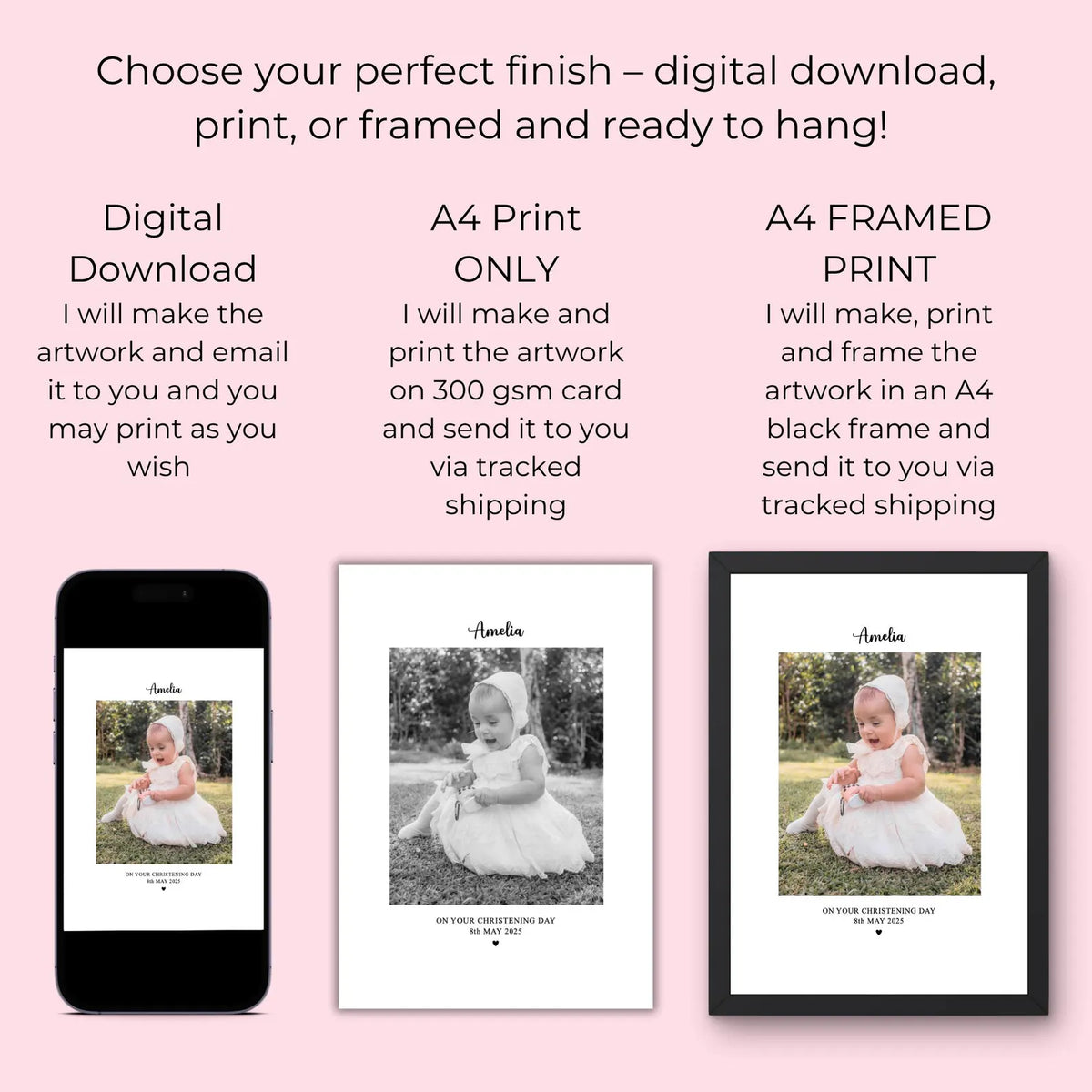 Personalised Christening Photo Frame & Print – Baby Christening Gift