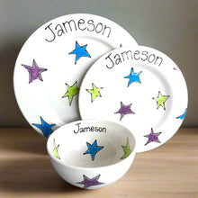 Load image into Gallery viewer, 9013 - Personalised Hand Painted Ceramic Dinner Plate, Side Plate & Bowl Set