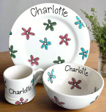Load image into Gallery viewer, 9008 - Personalised Hand Painted Ceramic Plate, Bowl & Mug Set