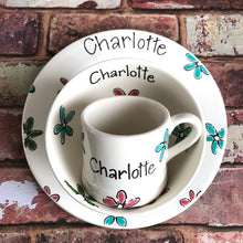 Load image into Gallery viewer, 9008 - Personalised Hand Painted Ceramic Plate, Bowl & Mug Set