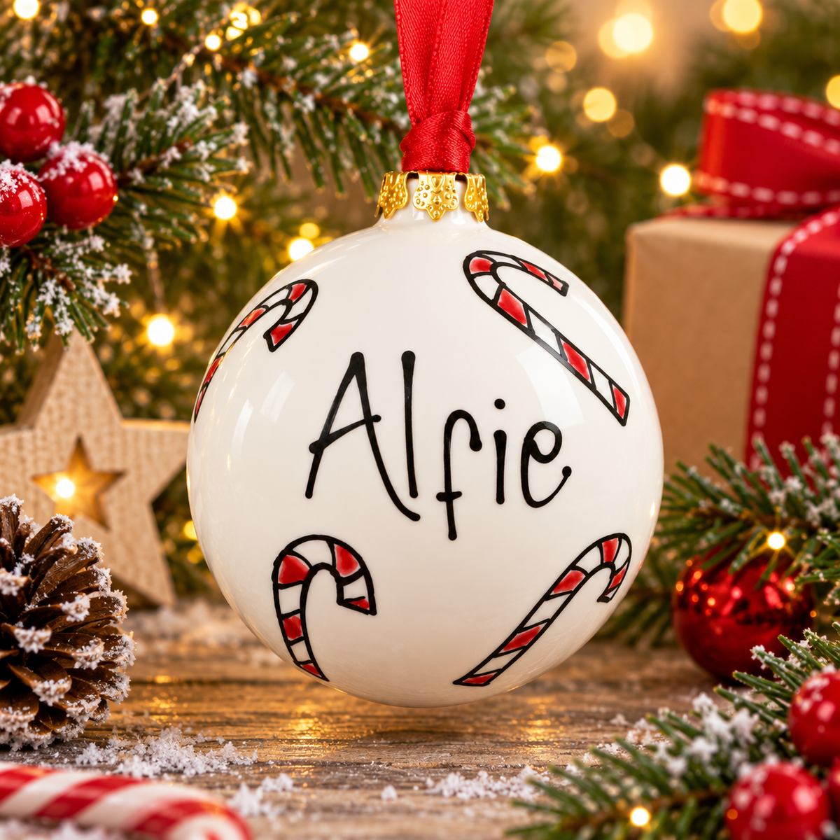 Personalised Christmas Bauble – Hand Painted Ceramic Name Decoration