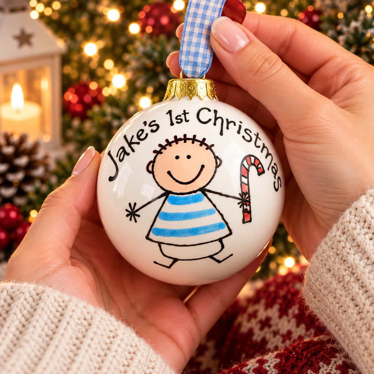 Personalised Children's Christmas Bauble – Hand Painted Ceramic Decoration
