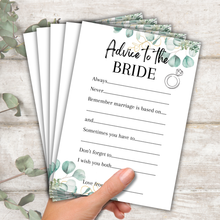 Load image into Gallery viewer, Advice to the Bride Hen Party Game | Keepsake Bridal Shower Activity | A5 Eucalyptus Cards | Bachelorette Party Games | Bridal Shower Games