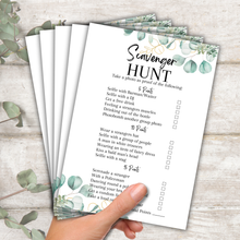 Load image into Gallery viewer, Hen Party Scavenger Hunt Game | A5 Bridal Shower Challenge | Funny Icebreaker Game | Eucalyptus Theme | Printed UK | Bachelorette Party Fun