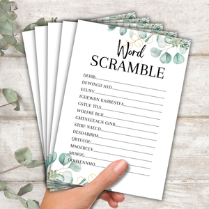 Hen Party Word Scramble Game | A5 Bridal Shower Puzzle | Wedding Themed Fun | Eucalyptus Design | Printed in UK | With Answers | Bachelorette