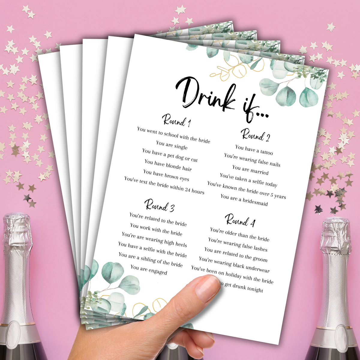 Drink If Hen Party Game | Eucalyptus Design | Funny Bridal Shower Game | Printed A5 Cards | Hens Night Activity | Bride Tribe Fun