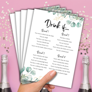 Drink If Hen Party Game | Eucalyptus Design | Funny Bridal Shower Game | Printed A5 Cards | Hens Night Activity | Bride Tribe Fun