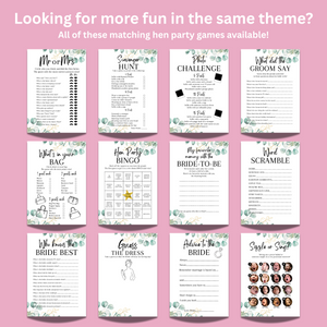 Would She Rather Hen Party Game | A5 Printed Bridal Shower Game | Bride Guessing Game | Fun Icebreaker | Eucalyptus Design