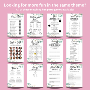 Who Knows the Bride Best Game | Hen Party Quiz | Bridal Shower Trivia | Eucalyptus Theme | Printed in UK | Wedding Fun | A5 Hen Games