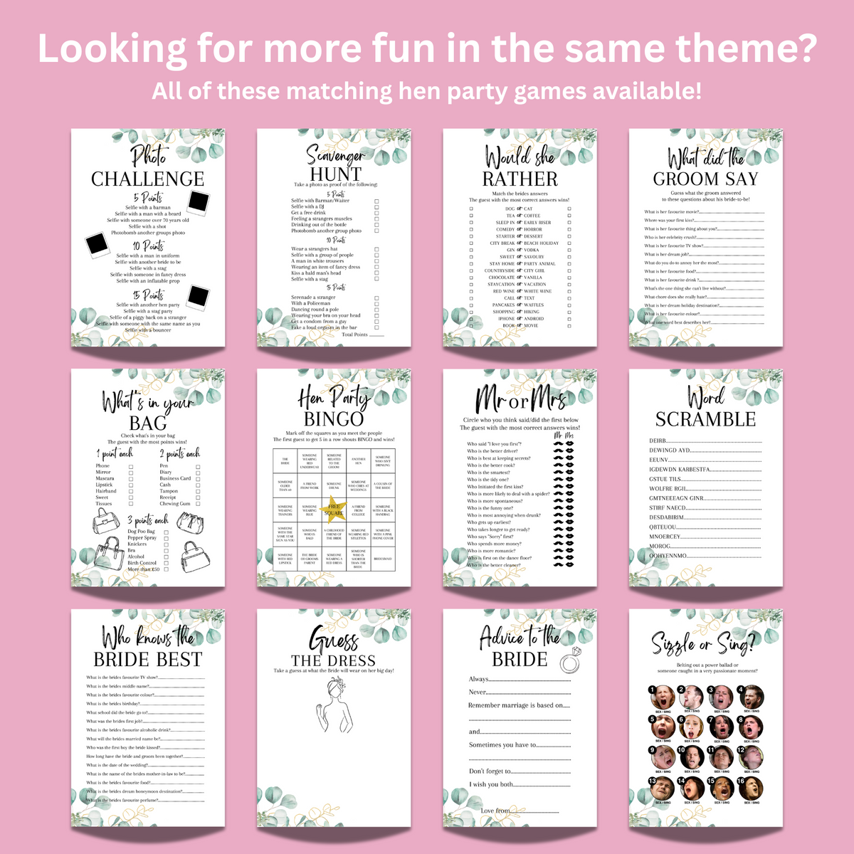 Favourite Memory with the Bride Game | A5 Printed Hen Party Activity | Keepsake Card | Bridal Shower Game | Eucalyptus Design