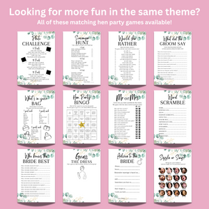 Favourite Memory with the Bride Game | A5 Printed Hen Party Activity | Keepsake Card | Bridal Shower Game | Eucalyptus Design