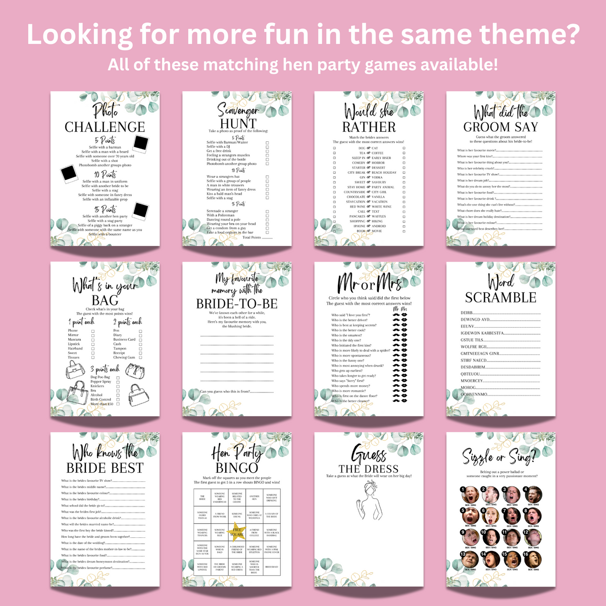 Drink If Hen Party Game | Eucalyptus Design | Funny Bridal Shower Game | Printed A5 Cards | Hens Night Activity | Bride Tribe Fun
