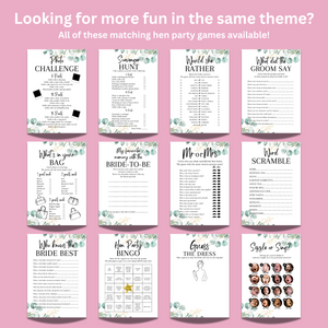 Drink If Hen Party Game | Eucalyptus Design | Funny Bridal Shower Game | Printed A5 Cards | Hens Night Activity | Bride Tribe Fun