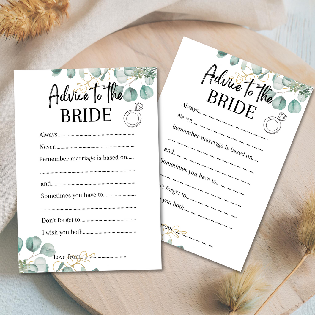 Advice to the Bride Hen Party Game | Keepsake Bridal Shower Activity | A5 Eucalyptus Cards | Bachelorette Party Games | Bridal Shower Games