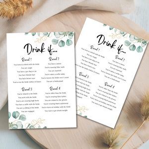 Drink If Hen Party Game | Eucalyptus Design | Funny Bridal Shower Game | Printed A5 Cards | Hens Night Activity | Bride Tribe Fun