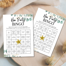 Load image into Gallery viewer, Hen Party Bingo Game | Bridal Shower Icebreaker | A5 Printed Cards | Eucalyptus Design | Funny &amp; Fun Game for Bride Tribe Party