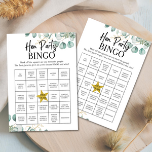 Hen Party Bingo Game | Bridal Shower Icebreaker | A5 Printed Cards | Eucalyptus Design | Funny & Fun Game for Bride Tribe Party