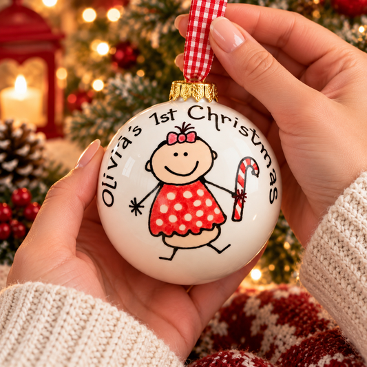 Personalised Children's Christmas Bauble – Hand Painted Ceramic Decoration