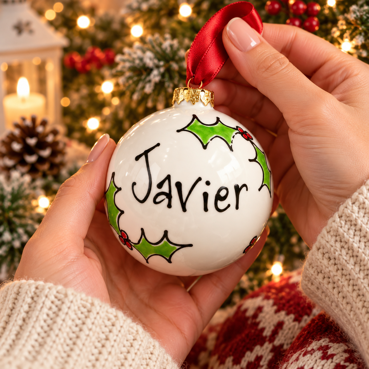 Personalised Christmas Bauble – Hand Painted Ceramic Name Decoration