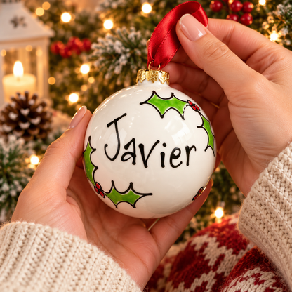 Personalised Christmas Bauble – Hand Painted Ceramic Name Decoration