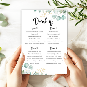 Drink If Hen Party Game | Eucalyptus Design | Funny Bridal Shower Game | Printed A5 Cards | Hens Night Activity | Bride Tribe Fun