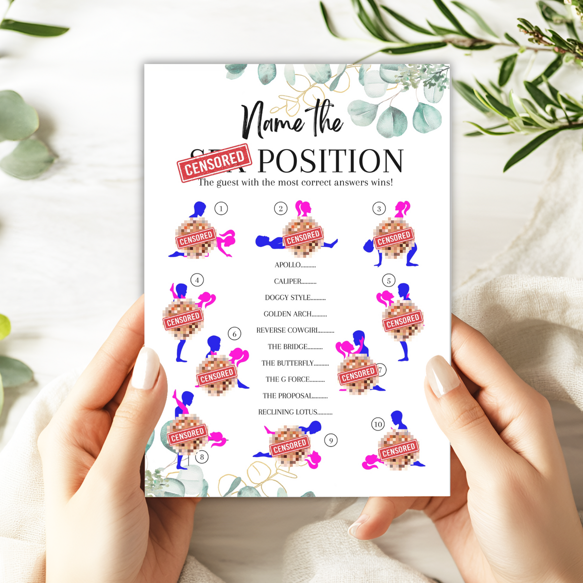 Name the Position! Funny Hen Party Game | Cheeky A5 Bridal Shower Game | Saucy Bachelorette Icebreaker for Adults