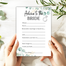 Load image into Gallery viewer, Advice to the Bride Hen Party Game | Keepsake Bridal Shower Activity | A5 Eucalyptus Cards | Bachelorette Party Games | Bridal Shower Games