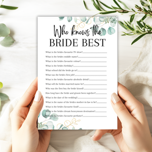 Who Knows the Bride Best Game | Hen Party Quiz | Bridal Shower Trivia | Eucalyptus Theme | Printed in UK | Wedding Fun | A5 Hen Games