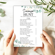 Load image into Gallery viewer, Hen Party Scavenger Hunt Game | A5 Bridal Shower Challenge | Funny Icebreaker Game | Eucalyptus Theme | Printed UK | Bachelorette Party Fun