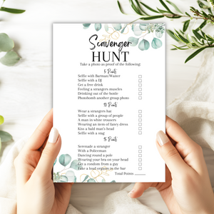 Hen Party Scavenger Hunt Game | A5 Bridal Shower Challenge | Funny Icebreaker Game | Eucalyptus Theme | Printed UK | Bachelorette Party Fun