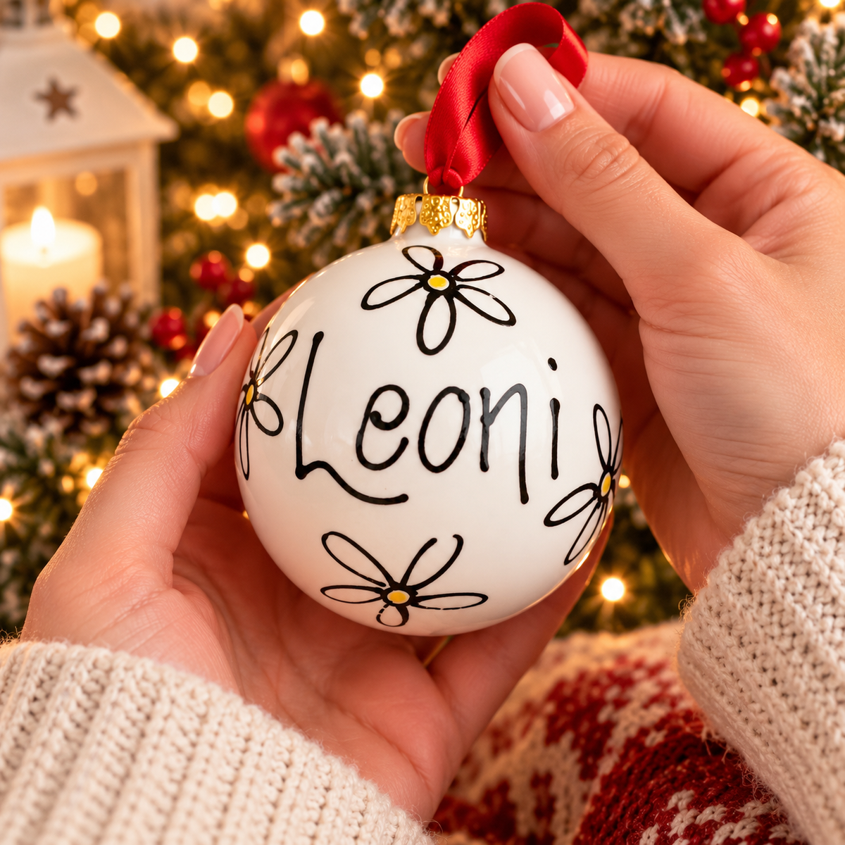 Personalised Christmas Bauble – Hand Painted Ceramic Name Decoration