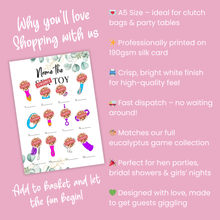 Load image into Gallery viewer, Name the Toy! Cheeky Hen Party Game | Funny A5 Bridal Shower Game | Hilarious Adult Icebreaker for Bachelorette Parties