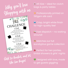 Load image into Gallery viewer, Hen Party Photo Challenge Game | A5 Printed Bridal Activity | Bridal Shower Game | Fun Icebreaker | Bride Tribe Game | Eucalyptus Design