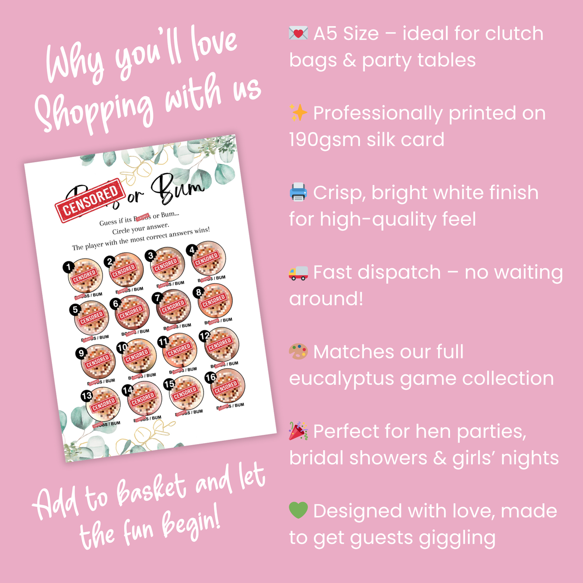 B..... or Bum? Hilarious Hen Party Game | Cheeky A5 Game for Bridal Showers | Bachelorette Icebreaker for Adults