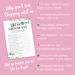 What did the Groom Say Hen Party Game | Funny Hen Party Game | A5 Bridal Shower Game | Bachelorette Icebreaker