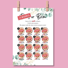 Load image into Gallery viewer, B..... or Bum? Hilarious Hen Party Game | Cheeky A5 Game for Bridal Showers | Bachelorette Icebreaker for Adults