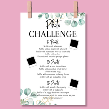 Load image into Gallery viewer, Hen Party Photo Challenge Game | A5 Printed Bridal Activity | Bridal Shower Game | Fun Icebreaker | Bride Tribe Game | Eucalyptus Design