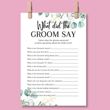 Load image into Gallery viewer, What did the Groom Say Hen Party Game | Funny Hen Party Game | A5 Bridal Shower Game | Bachelorette Icebreaker