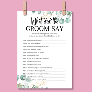 What did the Groom Say Hen Party Game | Funny Hen Party Game | A5 Bridal Shower Game | Bachelorette Icebreaker