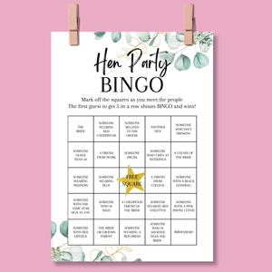 Hen Party Bingo Game | Bridal Shower Icebreaker | A5 Printed Cards | Eucalyptus Design | Funny & Fun Game for Bride Tribe Party
