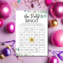 Load image into Gallery viewer, Hen Party Bingo Game | Bridal Shower Icebreaker | A5 Printed Cards | Eucalyptus Design | Funny &amp; Fun Game for Bride Tribe Party