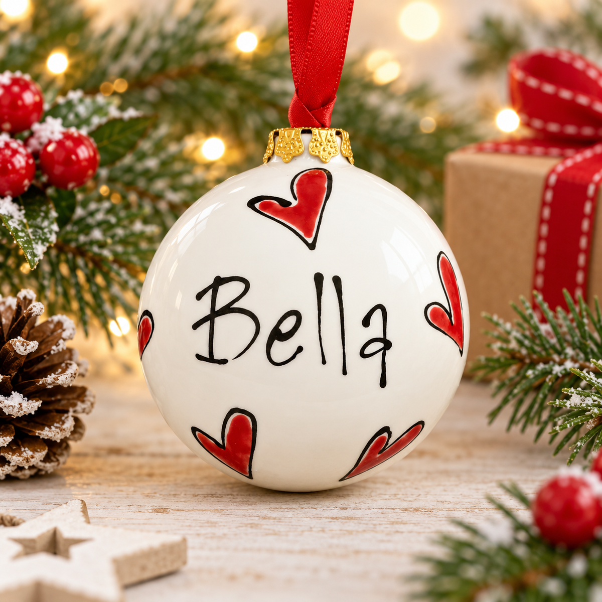 Personalised Christmas Bauble – Hand Painted Ceramic Name Decoration