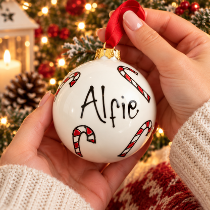Personalised Christmas Bauble – Hand Painted Ceramic Name Decoration