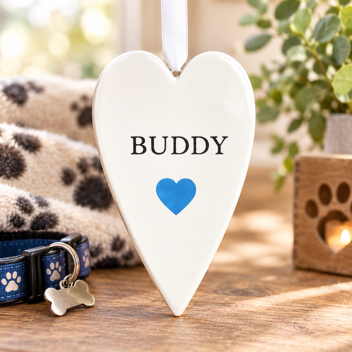 Personalised Ceramic Hanging Heart – Hand Painted Name Decoration