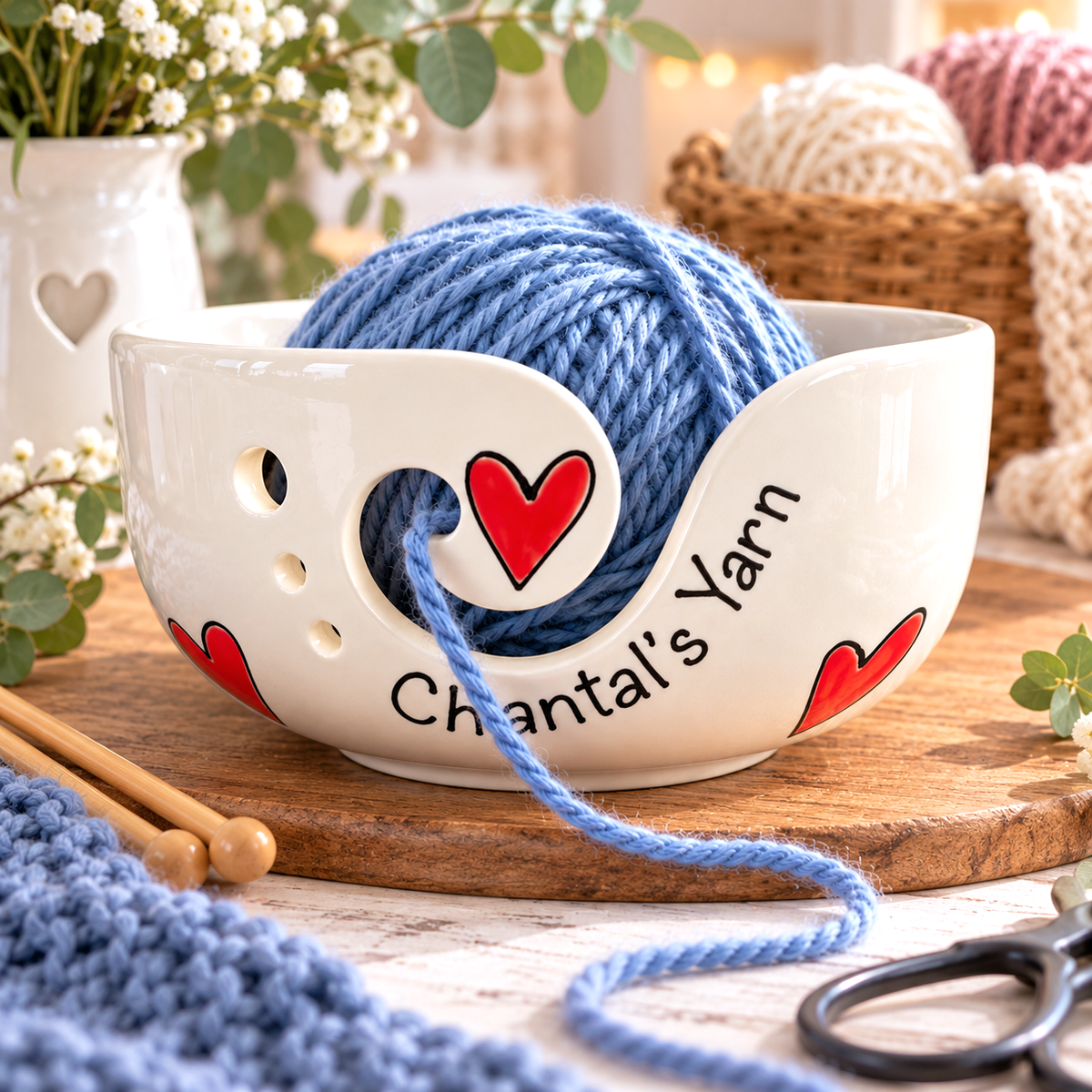 Personalised Ceramic Yarn Bowl – Hand Painted Knitting & Crochet Gift